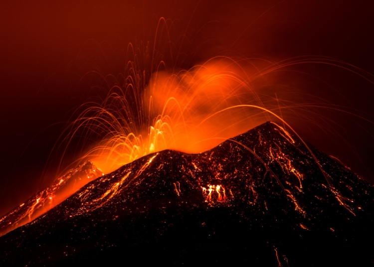 Mount Etna eruption sunset