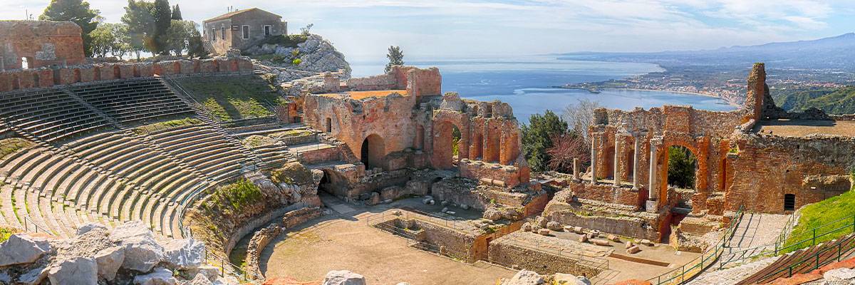 Ancient Greek Theatre in Taormina with Etna view